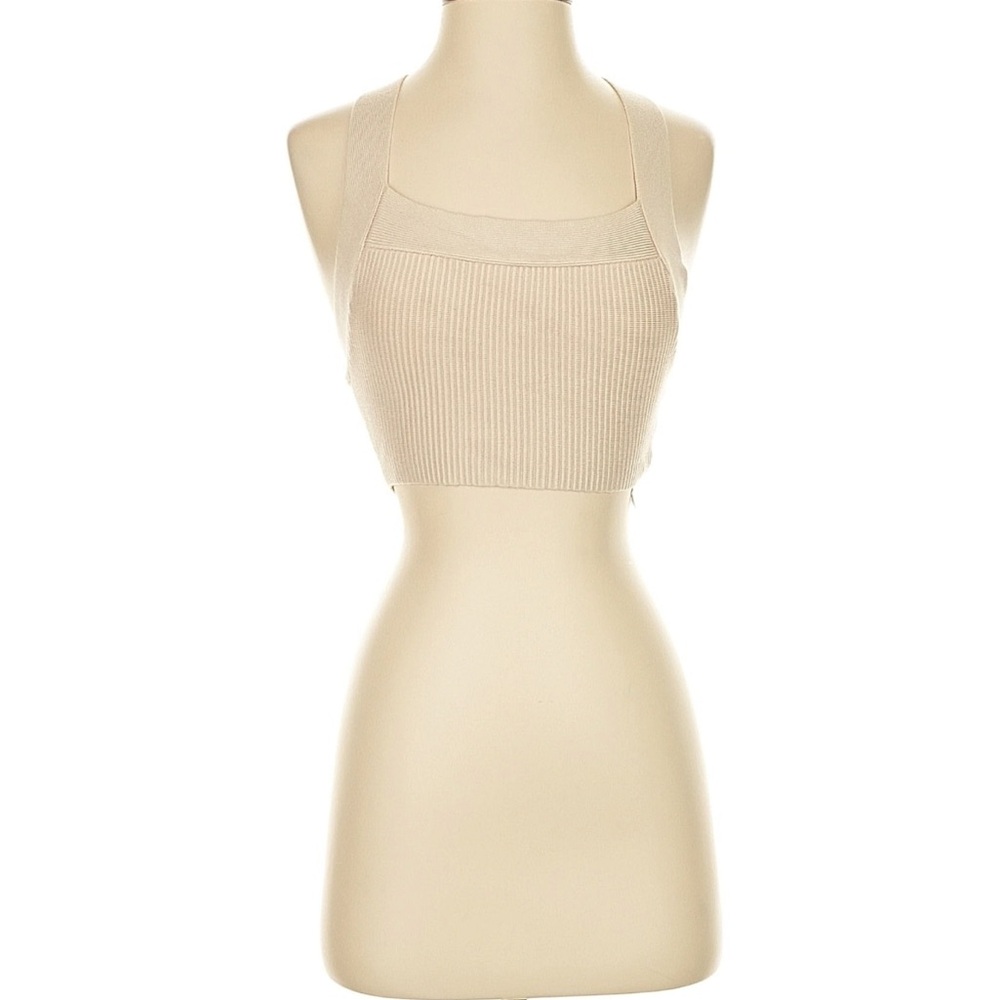 House of Harlow 1960 Cream Ribbed Cropped Knit Top